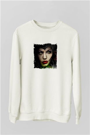 Angelina Jolie Unisex Baskılı Beyaz Sweatshirt