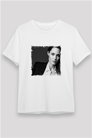 Angelina Jolie Unisex Baskılı Beyaz Tişört