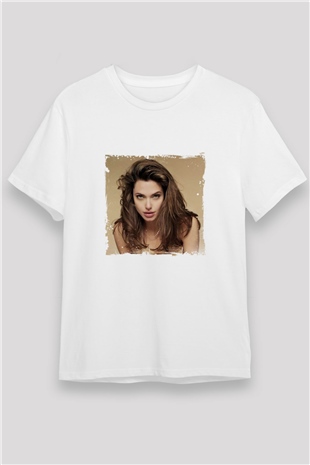 Angelina Jolie Unisex Baskılı Beyaz Tişört