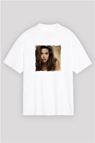 Angelina Jolie Oversize Baskılı Beyaz Tişört