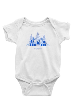 Angkor Vat Baskılı Beyaz Unisex Bebek Body - Zıbın