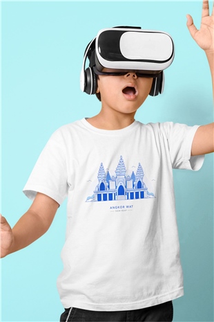 Angkor Vat Baskılı Beyaz Unisex Çocuk Tişört