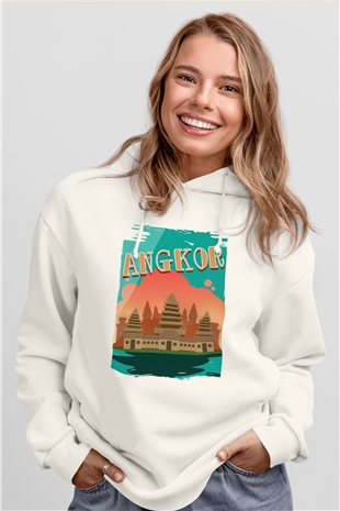 Angkor Vat Beyaz Unisex Hoodie