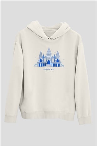 Angkor Vat Beyaz Unisex Kapşonlu Sweatshirt