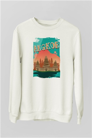 Angkor Vat Beyaz Unisex Sweatshirt
