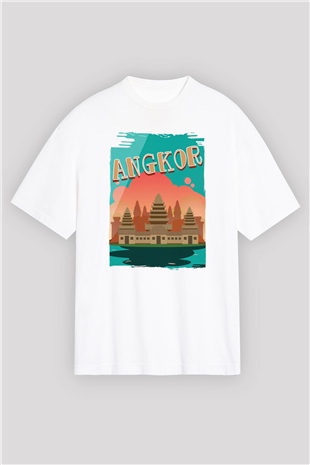 Angkor Vat Beyaz Oversize Tişört Oversize T-shirt - TişörtFabrikası
