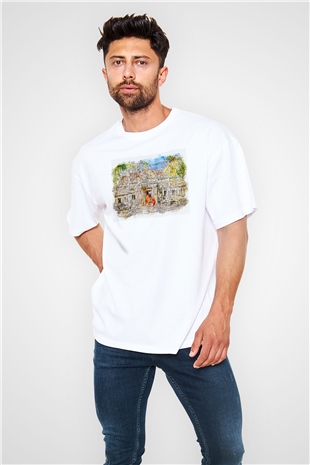 Angkor Vat Beyaz Oversize Tişört Oversize T-shirt - TişörtFabrikası