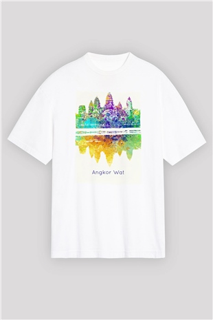 Angkor Vat Beyaz Oversize Tişört Oversize T-shirt - TişörtFabrikası