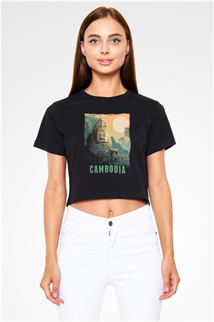 Angkor Vat Siyah  Crop Top Tişört