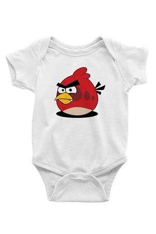 Angry Birds Baskılı Beyaz Unisex Bebek Body - Zıbın