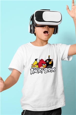 Angry Birds Baskılı Beyaz Unisex Çocuk Tişört
