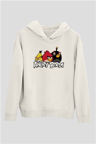 Angry Birds Beyaz Unisex Kapşonlu Sweatshirt