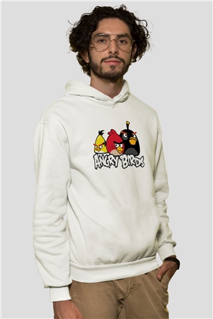 Angry Birds Beyaz Unisex Kapşonlu Sweatshirt