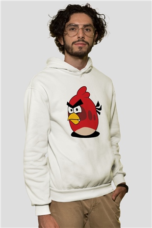 Angry Birds Beyaz Unisex Kapşonlu Sweatshirt