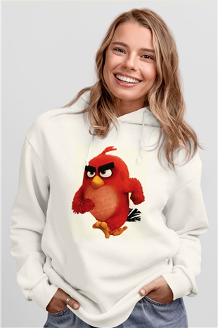 Angry Birds Beyaz Unisex Kapşonlu Sweatshirt