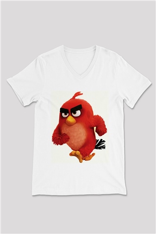 Angry Birds Beyaz Unisex V Yaka Tişört T-Shirt