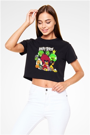 Angry Birds Siyah Crop Top Tişört