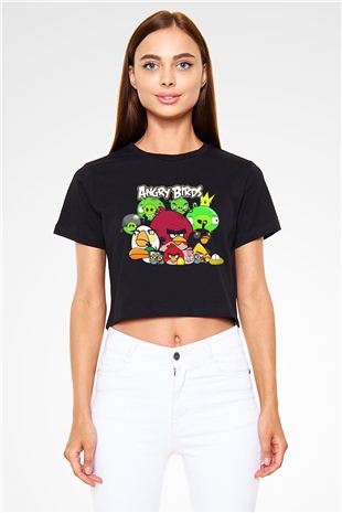 Angry Birds Siyah Crop Top Tişört