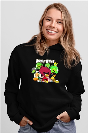 Angry Birds Siyah Unisex Hoodie
