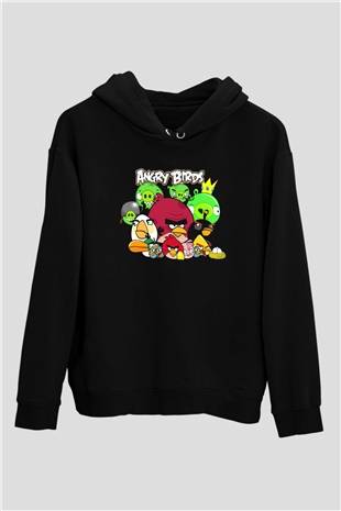 Angry Birds Siyah Unisex Hoodie