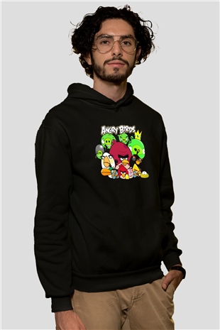 Angry Birds Siyah Unisex Hoodie
