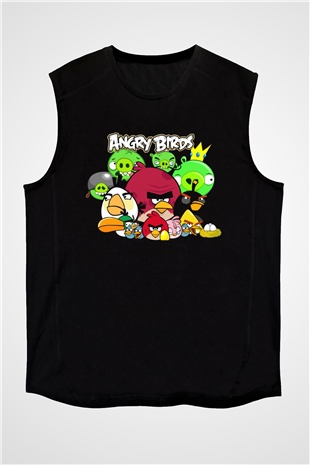 Angry Birds Siyah Unisex Kolsuz Tişört