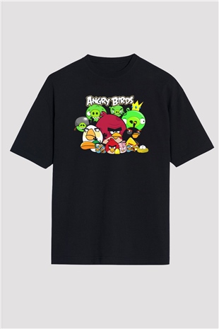 Angry Birds Siyah Unisex Oversize Tişört T-Shirt