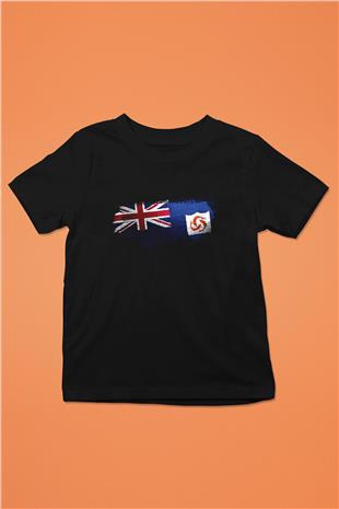 Anguilla Bayrağı Baskılı Unisex Siyah Çocuk Tişörtü