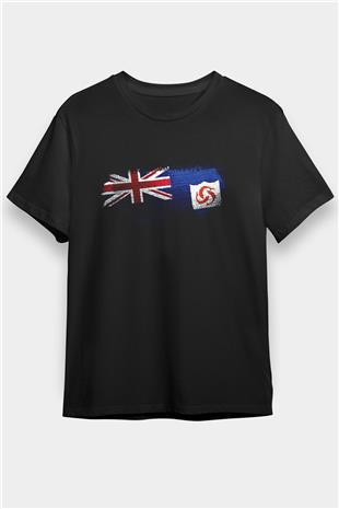 Anguilla Bayrağı Baskılı Unisex Siyah Tişört