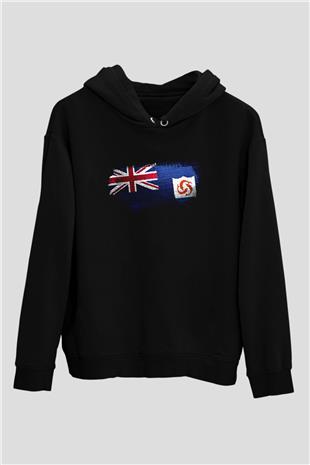 Anguilla Bayrağı Baskılı Unisex Siyah Hoodie