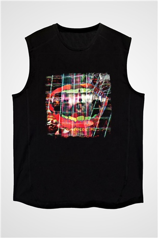 Animal Collective Baskılı Unisex Siyah Kolsuz Tişört
