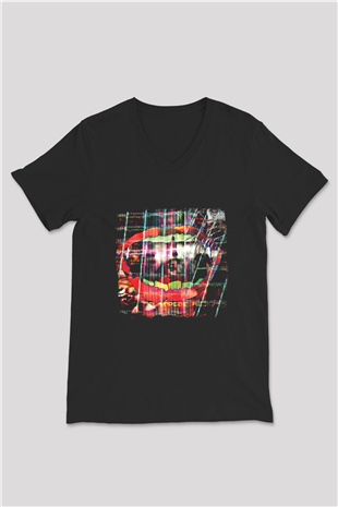 Animal Collective Baskılı Unisex Siyah V Yaka Tişört