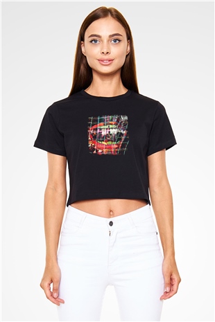 Animal Collective Baskılı Unisex Siyah Crop Top Tişört