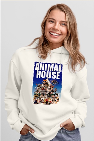 Animal House Beyaz Unisex Hoodie