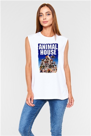 Animal House Beyaz Unisex  Kolsuz Tişört