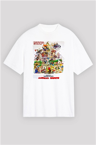 Animal House Beyaz Oversize Tişört