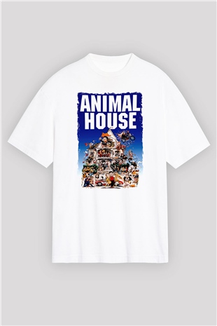 Animal House Beyaz Oversize Tişört