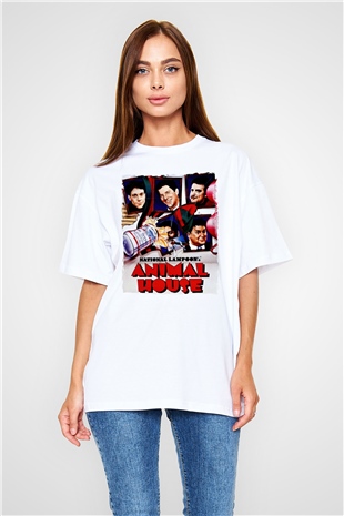 Animal House Beyaz Oversize Tişört