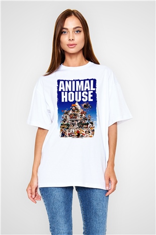 Animal House Beyaz Oversize Tişört