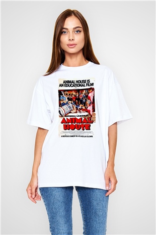 Animal House Beyaz Oversize Tişört