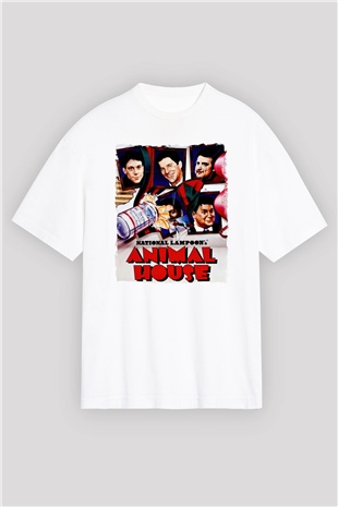 Animal House Beyaz Oversize Tişört