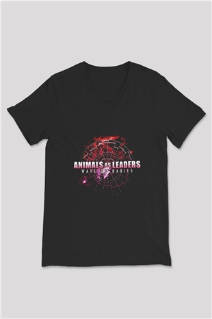 Animals as Leaders Baskılı Unisex Siyah V Yaka Tişört