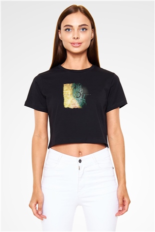 Animals as Leaders Baskılı Unisex Siyah Crop Top Tişört