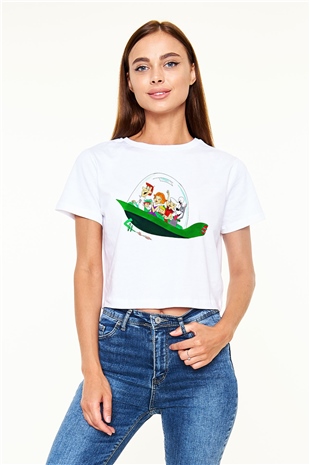 Animatör Beyaz Croptop Tişört