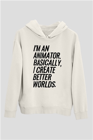 Animatör Beyaz Unisex Kapüşonlu Sweatshirt