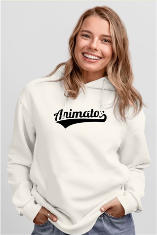 Animatör Beyaz Unisex Kapüşonlu Sweatshirt