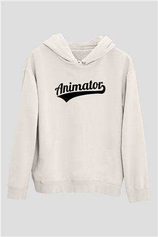 Animatör Beyaz Unisex Kapüşonlu Sweatshirt