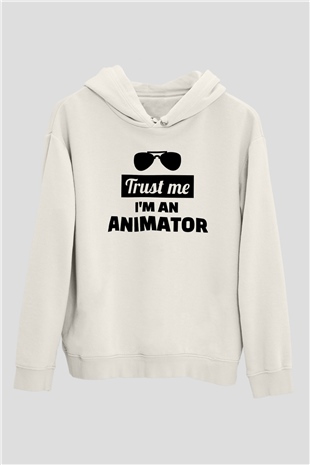 Animatör Beyaz Unisex Kapüşonlu Sweatshirt