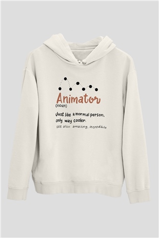Animatör Beyaz Unisex Kapüşonlu Sweatshirt
