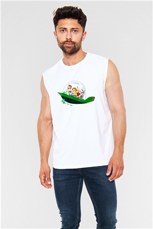 Animatör Beyaz Unisex Kolsuz Tişört